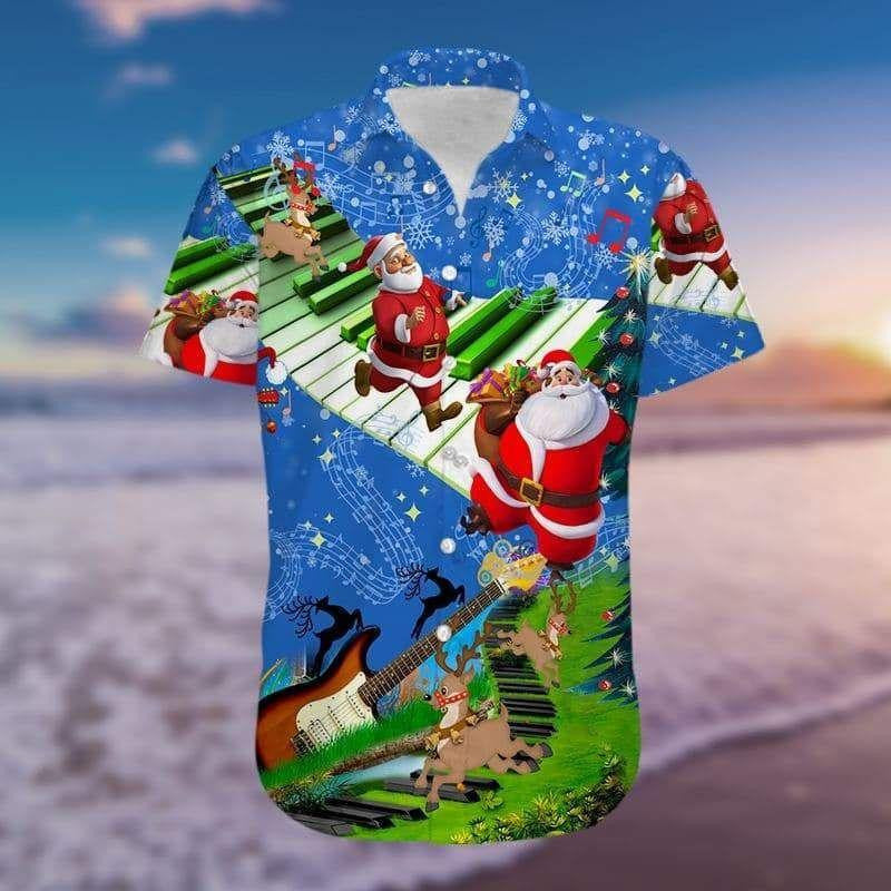 Daidí na Nollag ag Léim Ar Mhéarchláir Piano Nollag Dearaidh Stíl Seanré Léine Haváís, Bronntanas Léine Haváís, Bronntanas Nollag