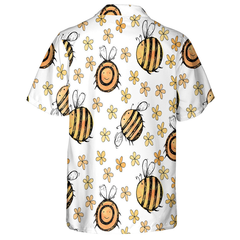 Natural Summer Orange Bee With Flowers Hawaiian Shirt,Hawaiian Shirt Gift, Christmas Gift