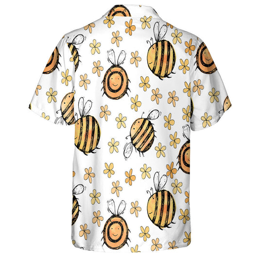 Natural Summer Orange Bee With Flowers Hawaiian Shirt,Hawaiian Shirt Gift, Christmas Gift