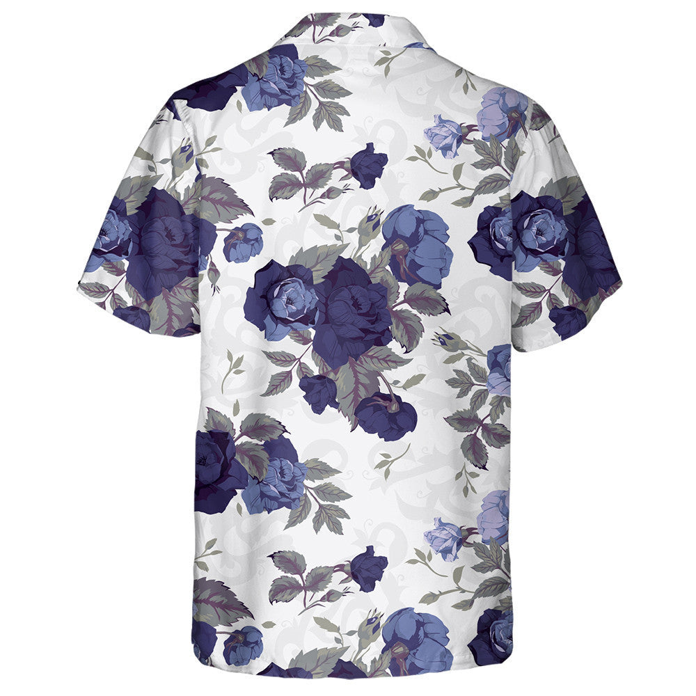 Amazing Purple Roses Green Leaves Branches Drawing Pattern Hawaiian Shirt, Hawaiian Shirt Gift, Christmas Gift