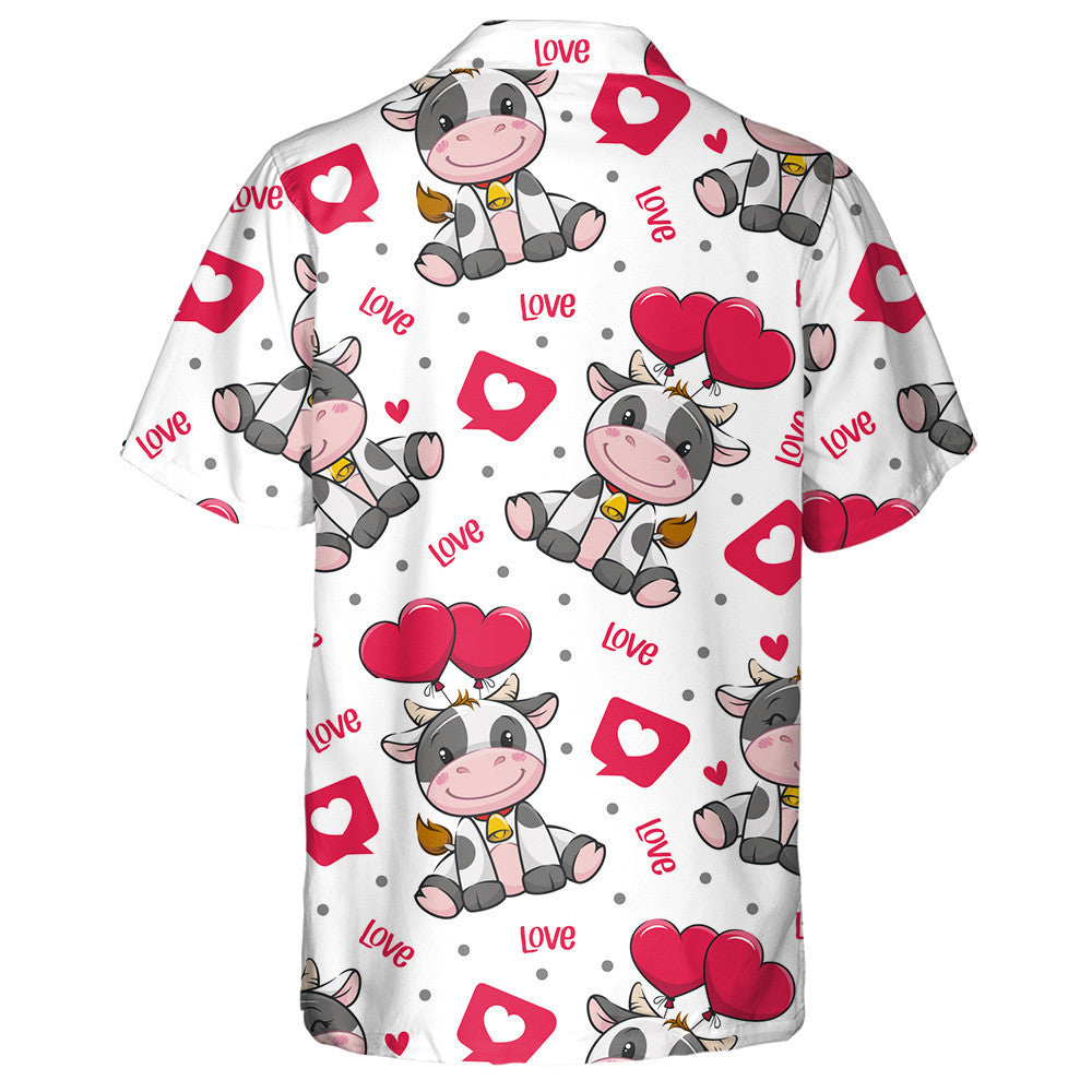 Watercolor Cartoon Cow And Heart Flower Hawaiian Shirt, Hwaiian For Gift