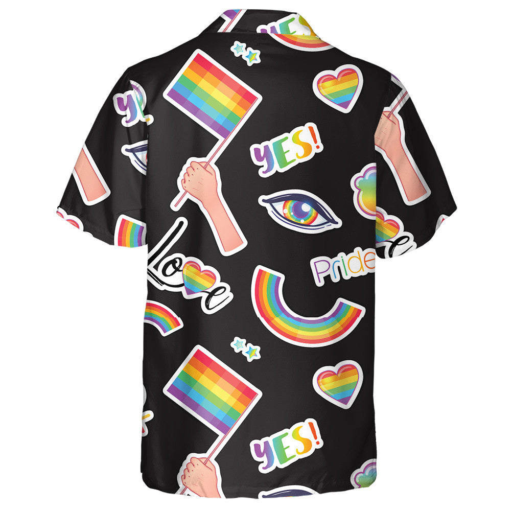 LGBT Symbols Stickers Style On Black Background Hawaiian Shirt, Christmas Gift