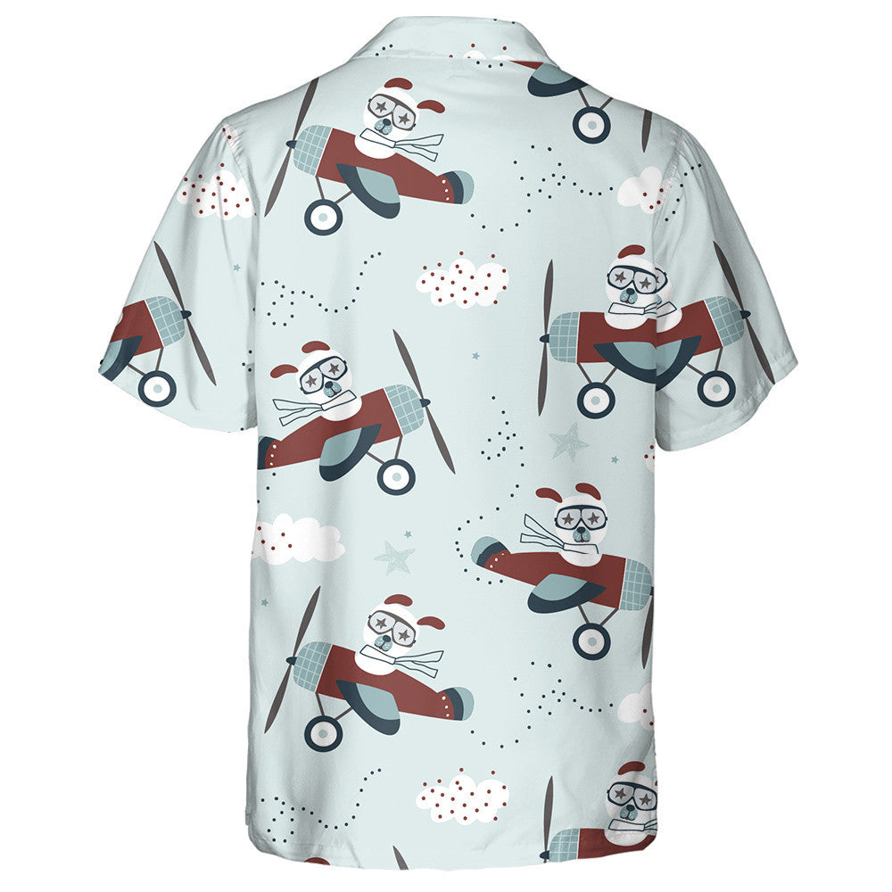 Cartoon Retro Aircraft With Dog Background Hawaiian Shirt, Hawaiian For Gift