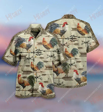 Faigh Bealach Nó Déan Léine Gearr Muinchille Rooster Weathervane Amháin Caitheamh aimsire Léinte Haváíais is Fearr Patrún Léine Haváís, Bronntanas Léine Haváís, Bronntanas Nollag