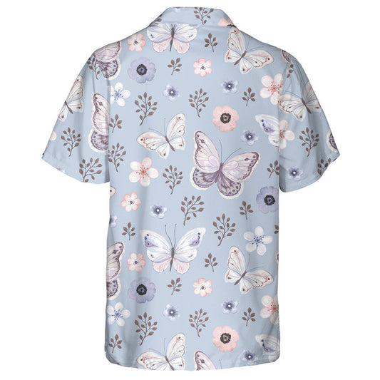 Flying Butterflies And Flowers In Blue Hawaiian Shirt,Hawaiian Shirt Gift, Christmas Gift