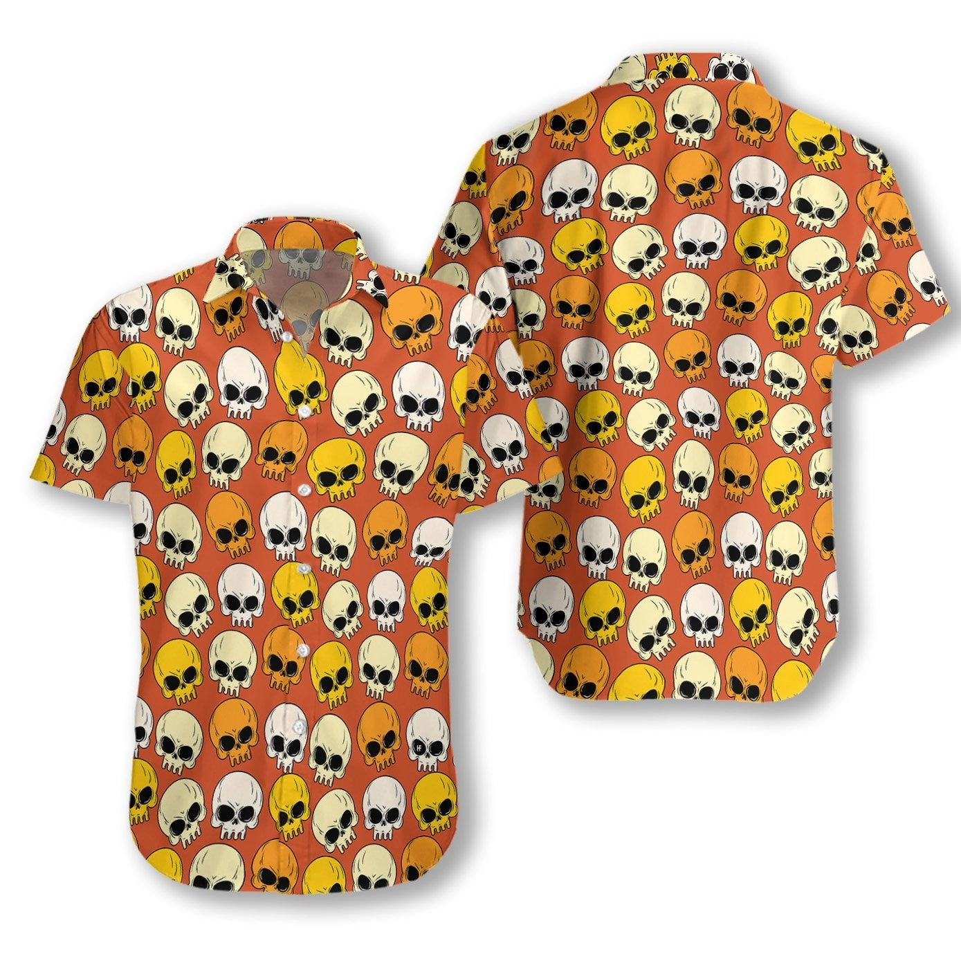 Cute Skull Pattern Orange Background Hawaiian Shirt,Hawaiian Shirt Gift, Christmas Gift