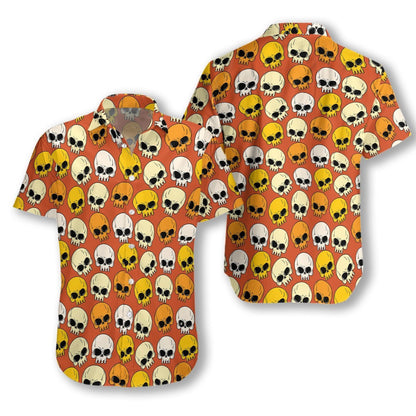 Cute Skull Pattern Orange Background Hawaiian Shirt,Hawaiian Shirt Gift, Christmas Gift