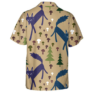 Wolf Spruces And Mushrooms In Cartoon Style Hawaiian Shirt, Hawaiian Shirt Gift, Christmas Gift