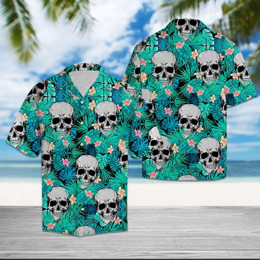 Smiling Skull Tropical Jungle Design Hawaiian Shirt,Hawaiian Shirt Gift, Christmas Gift