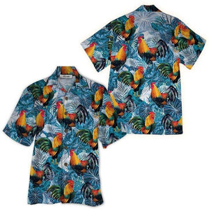 Cool Rooster Tropical Background Design Hawaiian Shirt,Hawaiian Shirt Gift, Christmas Gift