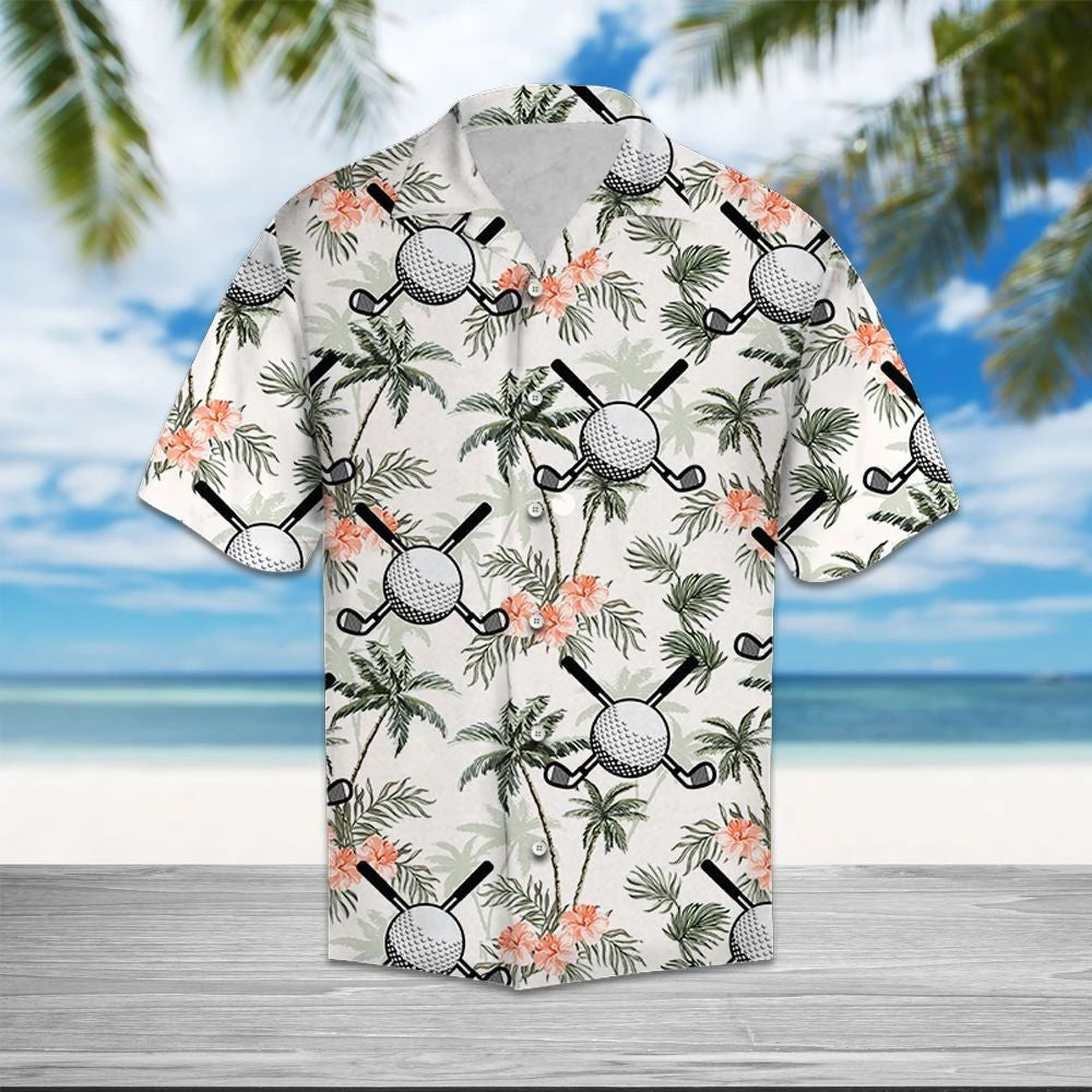 Gailf Putter Agus Liathróidí Le Crainn Pailme Dear Léine Haváís, Bronntanas Léine Haváíais, Bronntanas Nollag