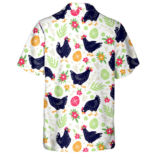 Black Chickens And Easter Eggs With Floral Hawaiian Shirt, Hawaiian Shirt Gift, Christmas Gift