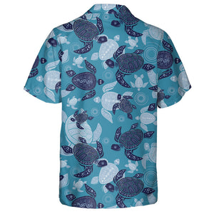 Abstract Blue And White Turtle On Blue Background Hawaiian Shirt, Hawaiian Shirt Gift, Christmas Gift