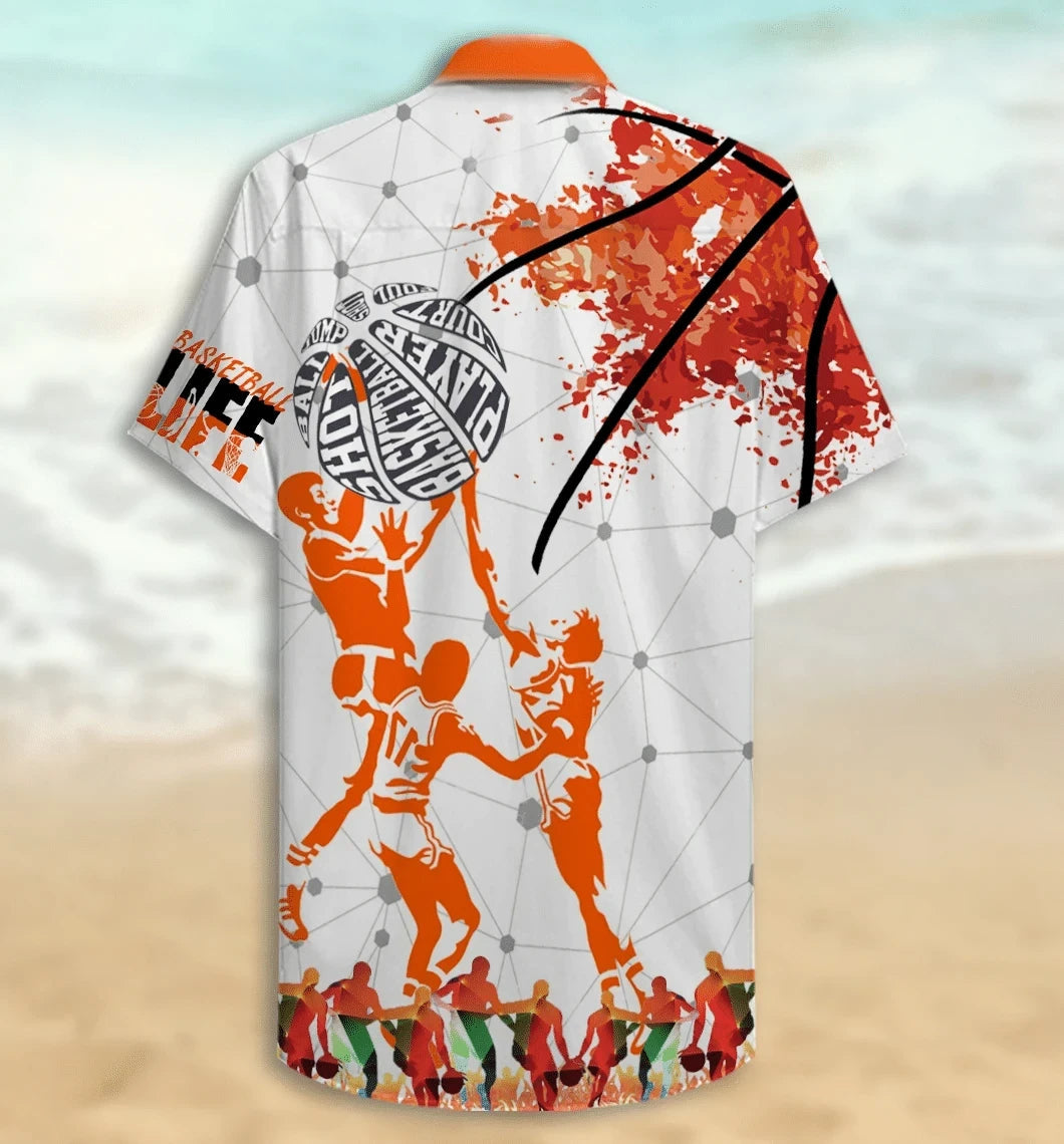 Amazing Basketball Orange Silhouettes Design Hawaiian Shirt, Hawaiian For Gift