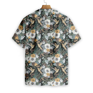 Hummingbird Tropical And White Floral Pattern Hawaiian Shirt, Hawaiian For Gift