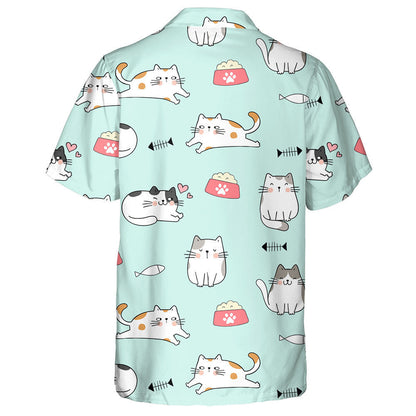 Cute Cat On Green Pastel Doodle Style Hawaiian Shirt, Hawaiian Shirt Gift, Christmas Gift