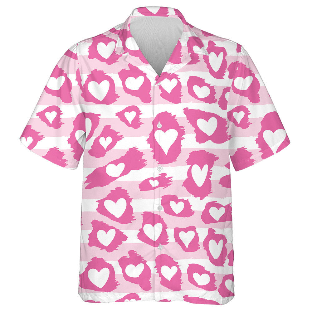 Wild African Leopard With Valentine Hearts Hawaiian Shirt, Hwaiian For Gift