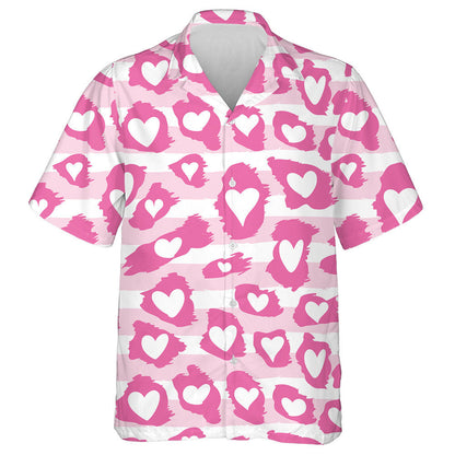 Wild African Leopard With Valentine Hearts Hawaiian Shirt, Hwaiian For Gift