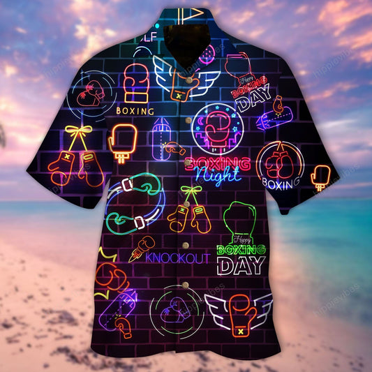 Magnificent Colorful Boxing Neon Light Themed Design Hawaiian Shirt, Hawaiian Shirt Gift, Christmas Gift