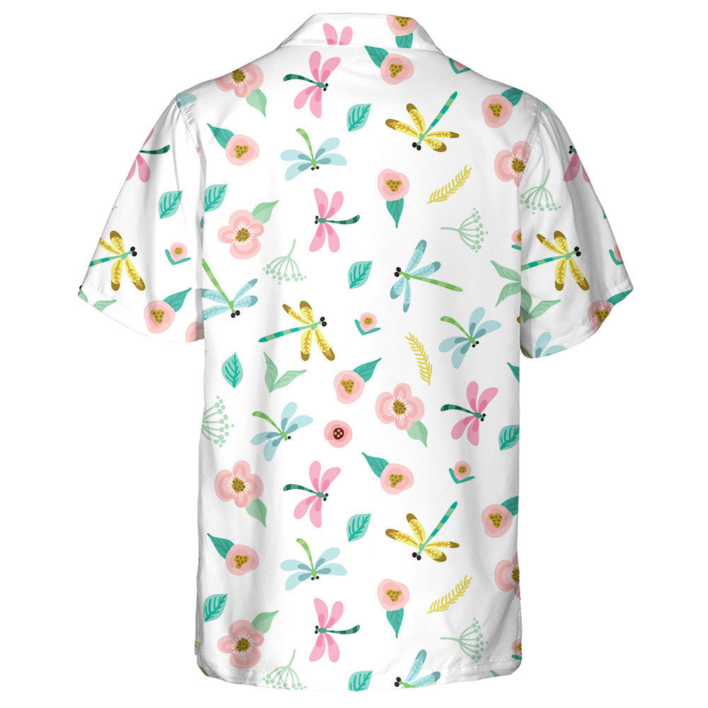 Flowers And Dragonflies In Sweet Color Palette Hawaiian Shirt, Hawaiian Shirt Gift, Christmas Gift