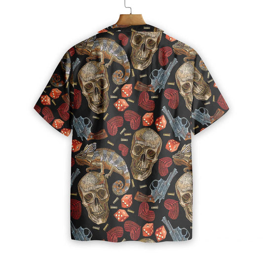 Skull Chameleon And Gun Hawaiian Shirt,Hawaiian Shirt Gift, Christmas Gift