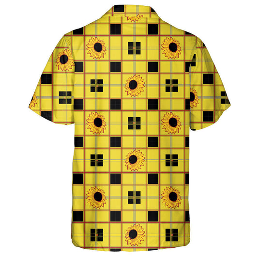 Black And Yellow Check With Sunflower Pattern Hawaiian Shirt, Hawaiian Shirt Gift, Christmas Gift