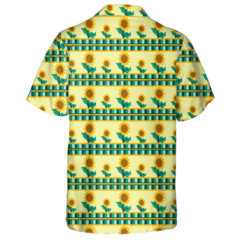Sunflower Plant Pixel Pattern On Yellow Background Hawaiian Shirt, Hawaiian Shirt Gift, Christmas Gift