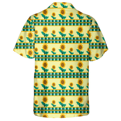 Sunflower Plant Pixel Pattern On Yellow Background Hawaiian Shirt, Hawaiian Shirt Gift, Christmas Gift