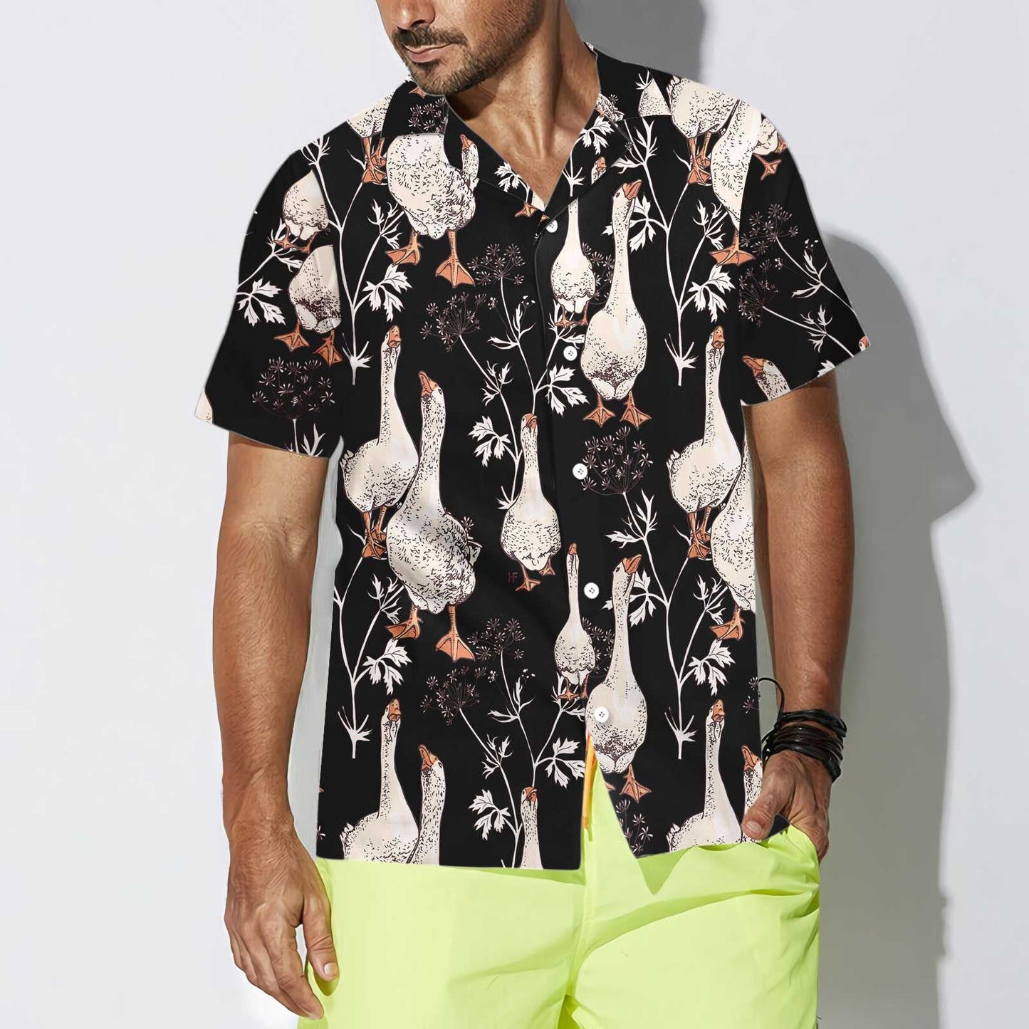 Seamless Gooses On Black Design Hawaiian Shirt, Hawaiian Shirt Gift, Christmas Gift