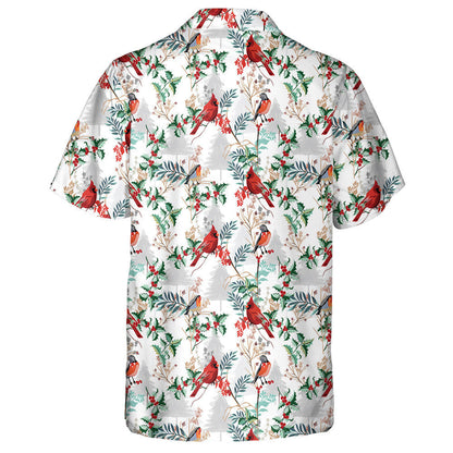 Watercolor Little Red Cardinal Bird And Branch Hawaiian Shirt, Hawaiian Shirt Gift, Christmas Gift
