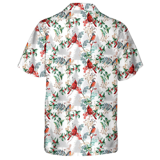 Watercolor Little Red Cardinal Bird And Branch Hawaiian Shirt, Hawaiian Shirt Gift, Christmas Gift