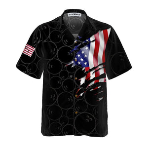 Bowling Team American Flag Black Background Custom Name Hawaiian Shirt, Hawaiian Shirt Gift, Christmas Gift