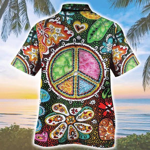 Colorful Leaf Peace Sign Stitching Hawaiian Shirt, Hawaiian For Gift