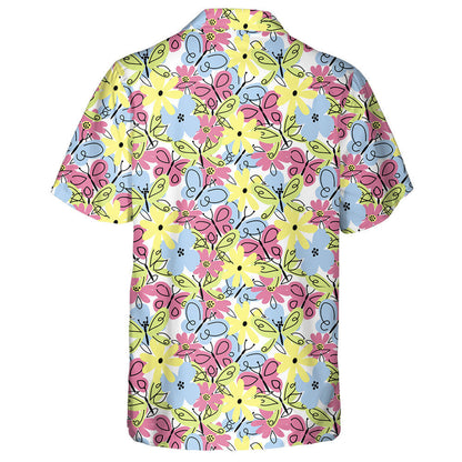 Theme Spring Yellow Flower And Butterfly Hawaiian Shirt,Hawaiian Shirt Gift, Christmas Gift