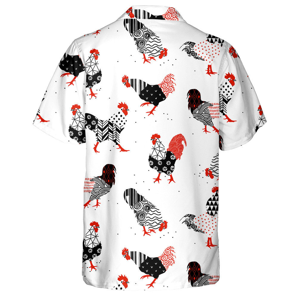 Funny Colorful Chicken Roosters On White Background Hawaiian Shirt, Hawaiian Shirt Gift, Christmas Gift