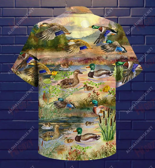 Duck In Beautiful Countryside Short Sleeve Shirt Ocean Short Sleeve Custom Hawaiian Shirts Hawaiian Shirts For Men_Hawaiian Shirt Gift, Christmas Gift