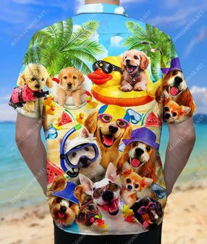 Amazing Summer Of Happy Puppies Unisex Hawaiian Shirt Vacation Short Sleeve Hawaiian Shirts Funny Hawaiian Shirts, Hawaiian Shirt Gift, Christmas Gift