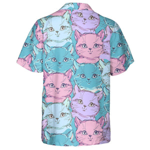 Cute Cat Sketch Blue And Pink Hawaiian Shirt,Hawaiian Shirt Gift, Christmas Gift