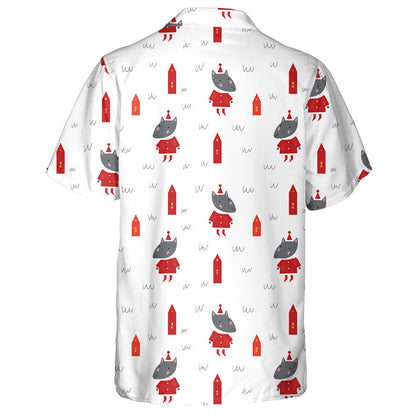 Simple Grey Wolf And Red House Hawaiian Shirt,Hawaiian Shirt Gift, Christmas Gift