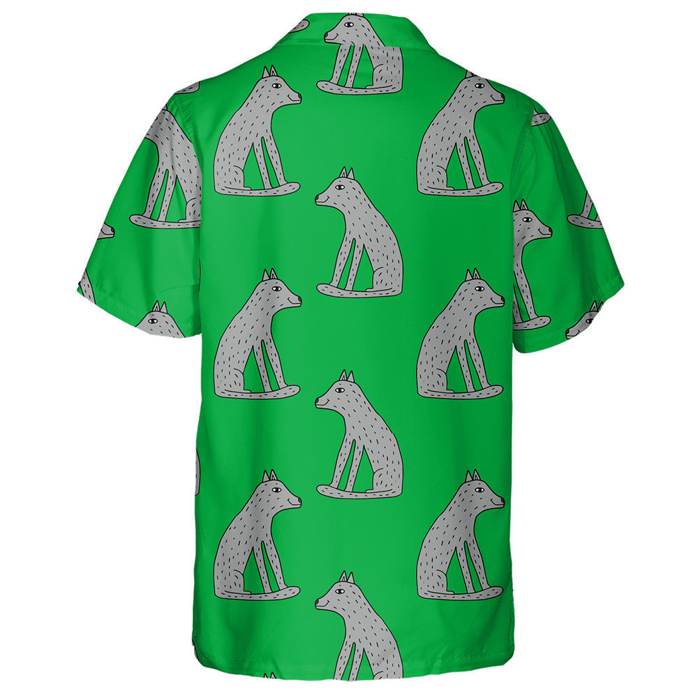 Cartoon Doodle Linear Wolf Sitting Isolated Hawaiian Shirt, Hawaiian Shirt Gift, Christmas Gift