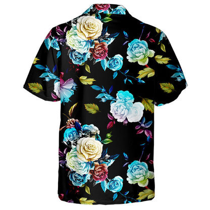 Rósanna Ildathanna Agus Duilleoga ar Chúlra Dubh Dearadh Léine Haváís, Bronntanas Léine Haváíais, Bronntanas Nollag