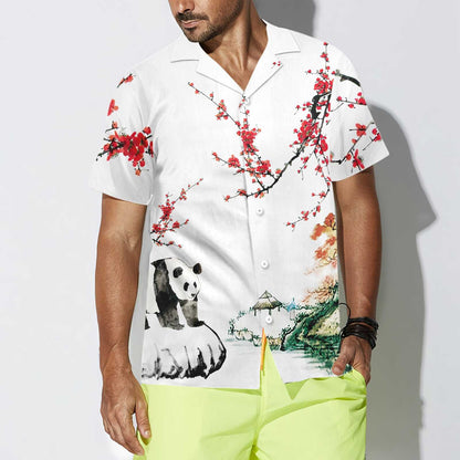 Nice Panda With Plum Blossom Design Hawaiian Shirt,Hawaiian Shirt Gift, Christmas Gift