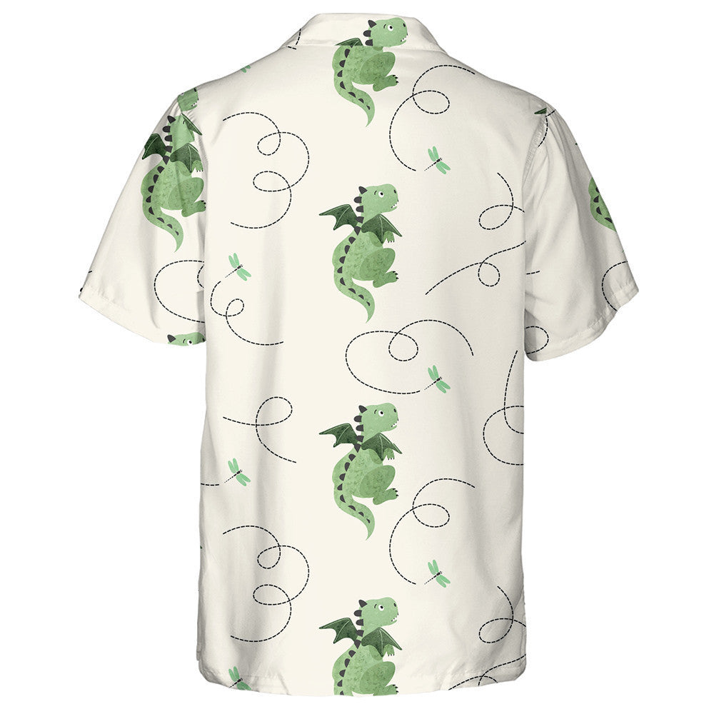 Little Cartoon Green Dragon And Dragonfly Hawaiian Shirt, Hawaiian For Gift