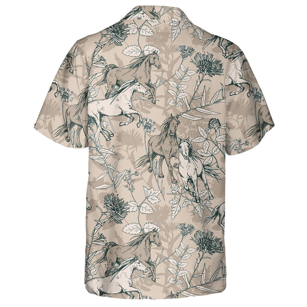 The Running Beautiful Horses And Herbarium Wildflowers Hawaiian Shirt, Hawaiian Shirt Gift, Christmas Gift