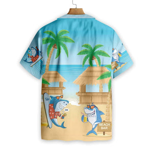 Awesome Sharks Party On The Beach Hawaiian Shirt, Hawaiian For Gift