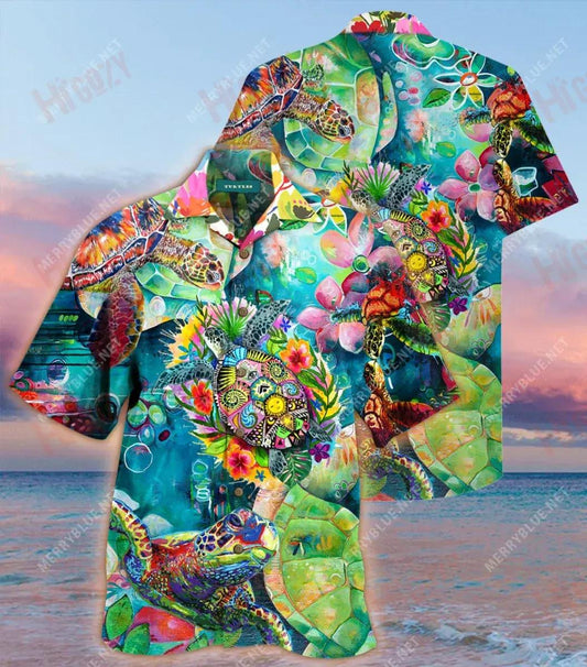 Colorful Turtle Unisex Short Sleeve Shirt Hobbies Tropical Shirts Best Hawaiian Shirts Hawaiian Shirts For Men, Hwaiian For Gift