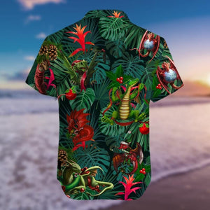 Christmas Dragon Green And Red Background Hawaiian Shirt, Hawaiian Shirt Gift, Christmas Gift.