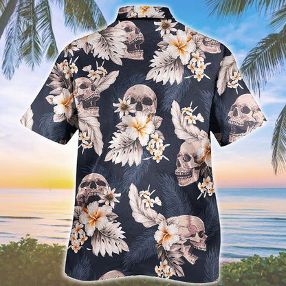 Skull Tropical Plants Plumeria Navy Theme Design Hawaiian Shirt, Hawaiian Shirt Gift, Christmas Gift