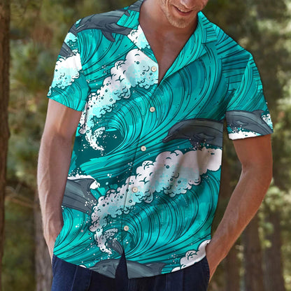 Dolphin The Power Of Waves Design Hawaiian Shirt,Hawaiian Shirt Gift, Christmas Gift