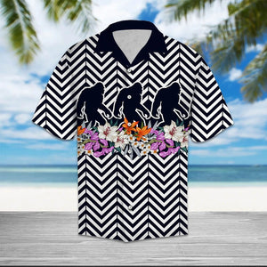 Black Bigfoot Walk On Flower Zigzag Pattern Hawaiian Shirt, Hawaiian Shirt Gift, Christmas Gift